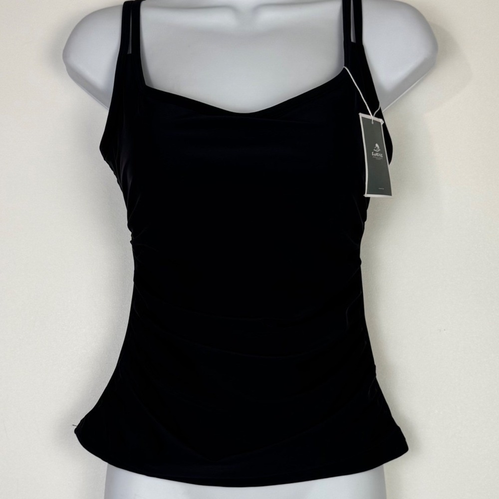 NWT Eomenie Tankini Top Women S Black Ruched Adjustable Strap Padded Swimwear